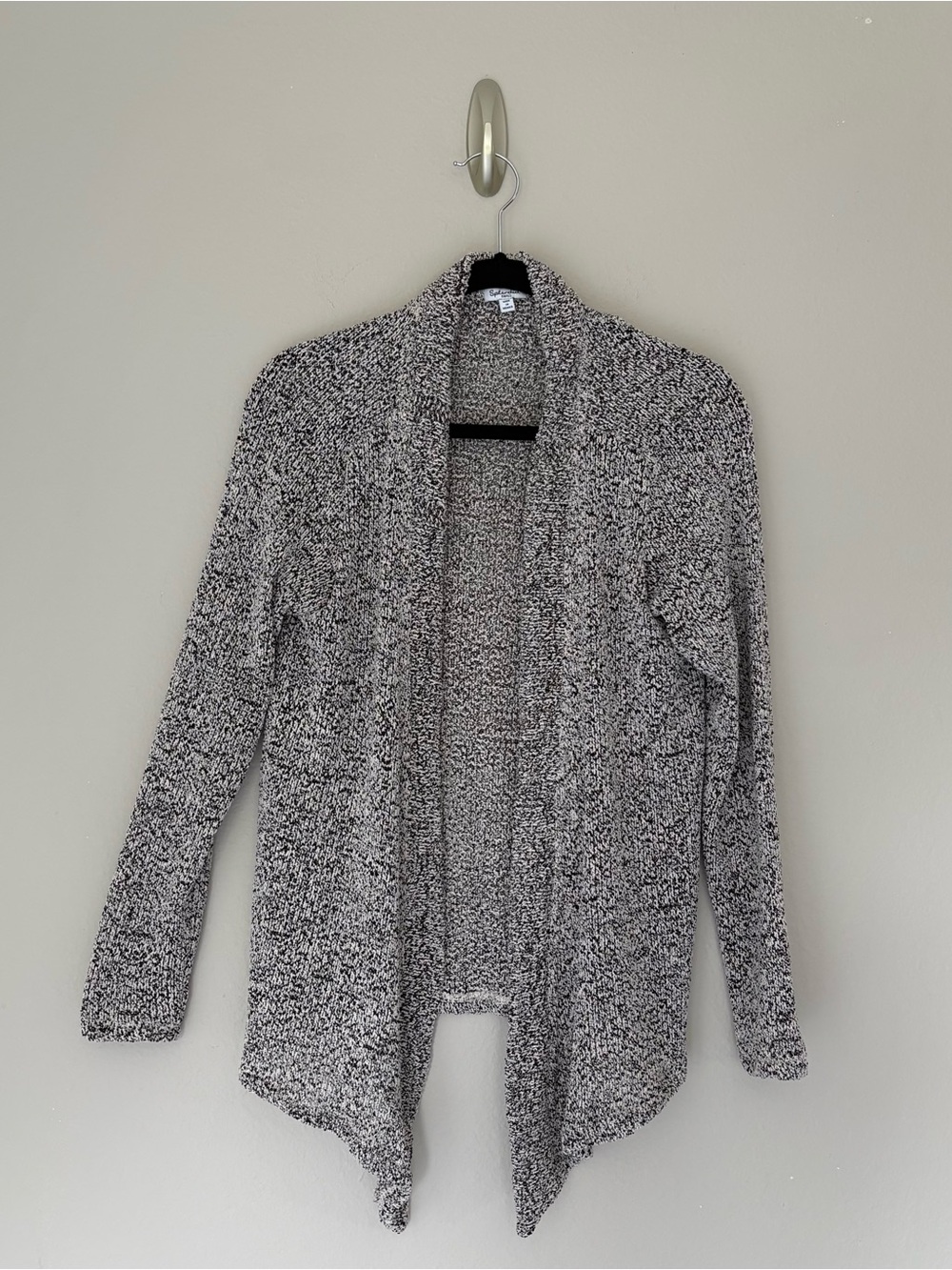 Splendid Marled Black White Open Front Drape Cardigan Asymmetric Hem Size S